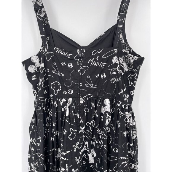 Disney Minnie & Mickey Mouse Print Sleeveless Dress Women 16 Black White Fit Fla - Picture 6 of 13